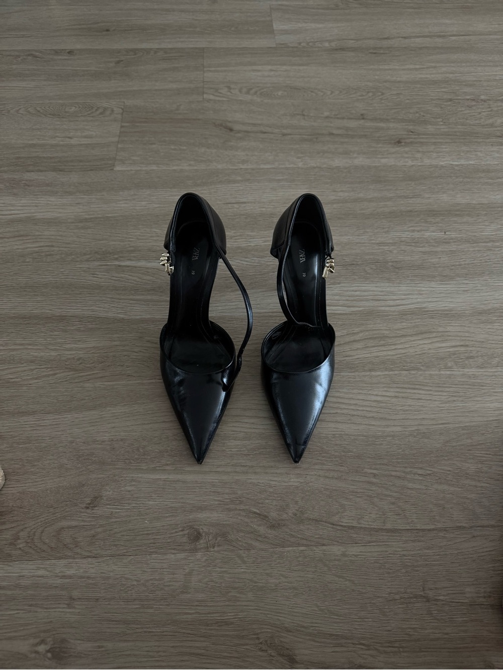 Zara Black Pointed-Toe Ankle-Strap Heels